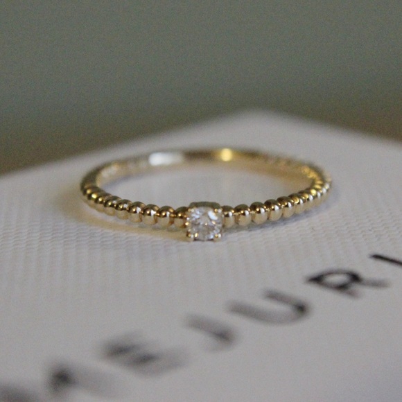 Mejuri Solid 14k Yellow Gold Beaded Diamond Solitaire Ring Size 6 - Picture 13 of 13